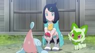 Liko with her Sprigatito and Hattenna in the Pokemon anime (Image via The Pokemon Company)
